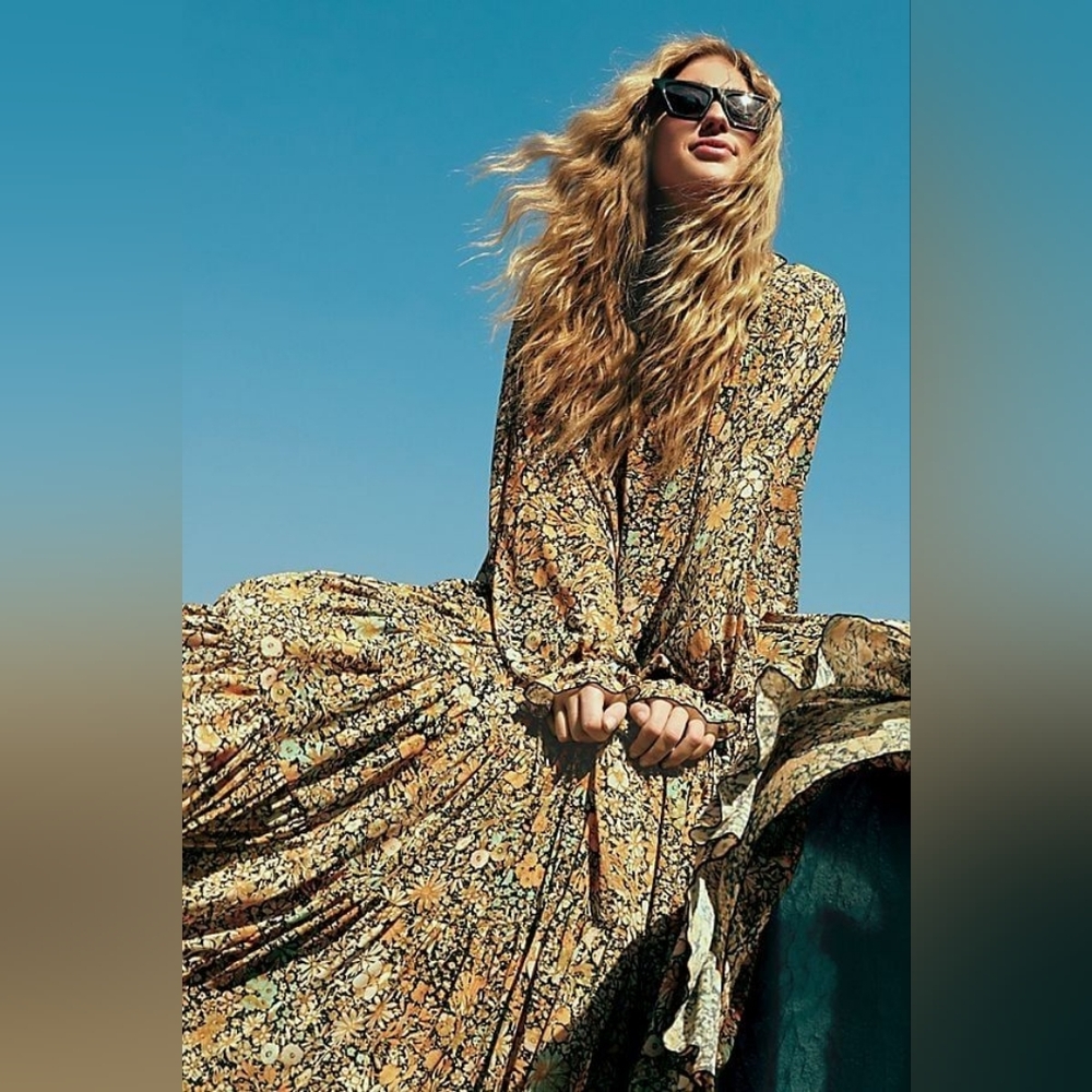 Free People Floral Maxi Dress - Black and Gold